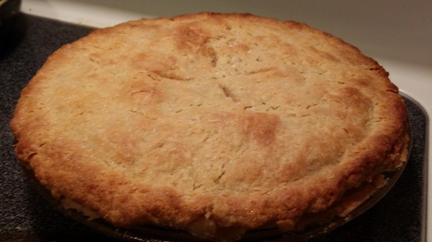 Finished peach pie, before we devoured it. 