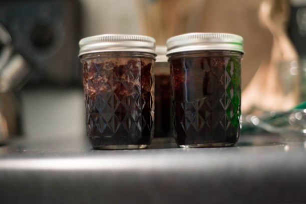 The jarred strawberry preserves with pepper and balsamic. 