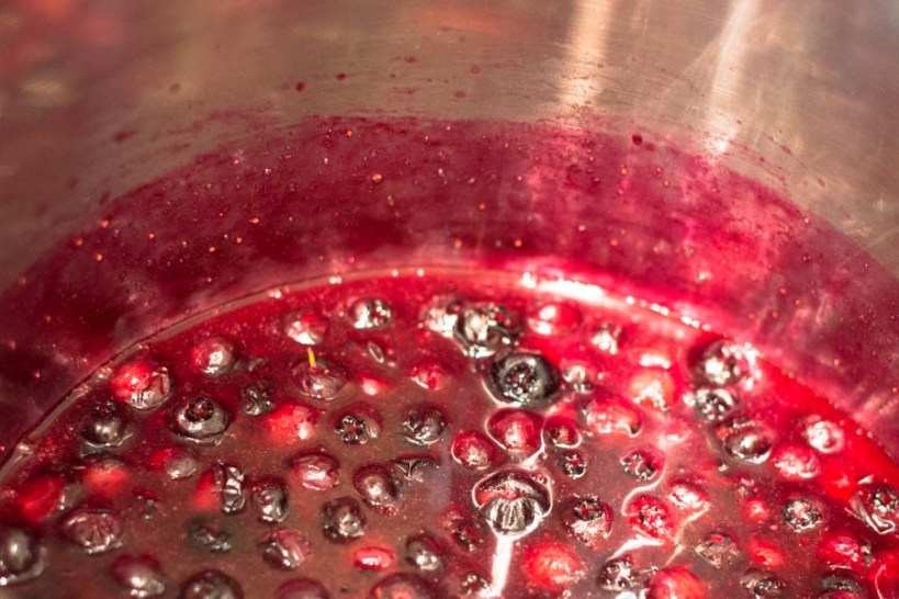 Spiced blueberry jam prior to simmering. 