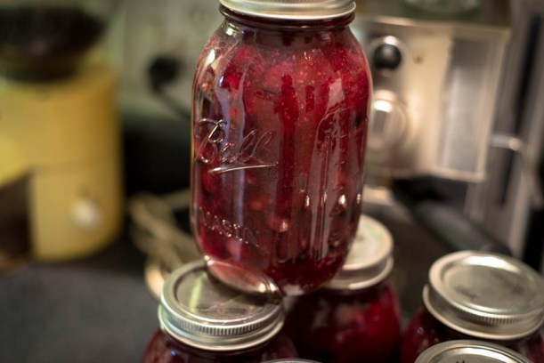 Pie filling. Let's not think about how many dollars of blueberries are in that jar. 