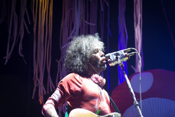 Wayne Coyne of The Flaming Lips. You may ask yourself if he's wearing a body suit. Why yes, he is. 