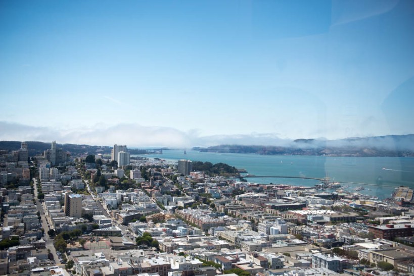 View from Coit tower, The Golden Gate Bridge is over there shrouded in clouds.