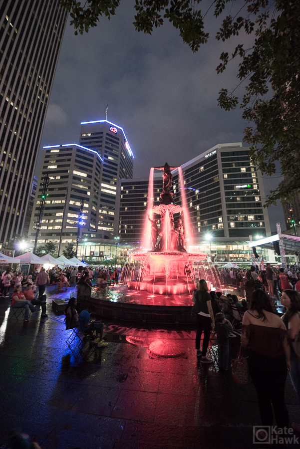 Saint Motel had a good audience in spite of the rain. Also, the fountain is red. Very red. Praise be to the gods of digital photography for post processing. 