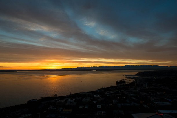 Seattle sunset over Eliot Bay from the Space Needle