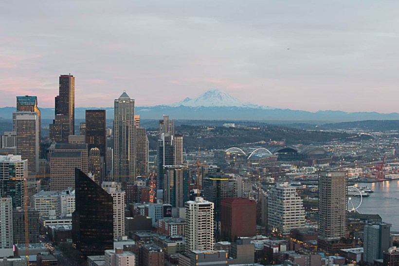 Downtown with Mt. Rainier.